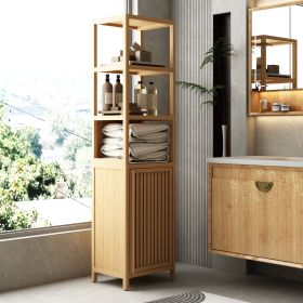 Storage Tall Slim Cabinet with Shutter Door and 3 Tier Shelves, Freestanding Linen Tower Cabinet for Living Room, Kitchen, Bathroom Organizer