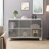 47.25"Glass Storage Cabinet Floor-to-ceiling for Kitchen, Living Room, Bathroom(White)