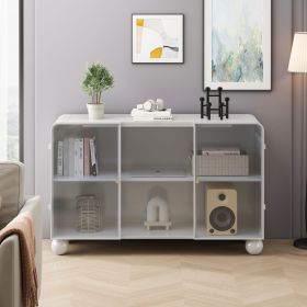 47.25"Glass Storage Cabinet Floor-to-ceiling for Kitchen, Living Room, Bathroom(White)