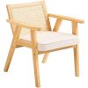 VEVOR Mid Century Modern Rattan Chair, Upholstered Velvet Accent Chair with Rattan Back, Retro Living Room Chair for Living Room, Bedroom