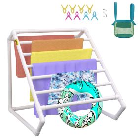 VEVOR Pool Towel Rack, 8 Bar, White, Freestanding Outdoor PVC Triangular Poolside Storage Organizer, Include 8 Towel Clips, Mesh Bag, Hook