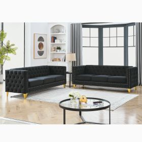 {Contact us for 3D modeling} Velvet Sofa for Living Room,Buttons Tufted Square Arm Couch, Modern Couch Upholstered Button and Metal Legs