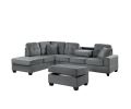 Dark Gray Plush Microfiber Living Room Furniture 3-PCS Reversible Sectional Sofa Set Sofa w Cup Holder Reversible Chaise And Storage Ottoman