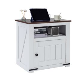 VEVOR Farmhouse End Table, Square Night Stand with USB Ports and Outlets, 3 Tiers End Table Side Table Coffee Table with Storage Cabinet