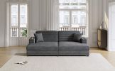 86.5" Oversized Loveseat Chaise Lounge Sectional Sofa Bed Corduroy Sleeper Sofa with Two USB Ports