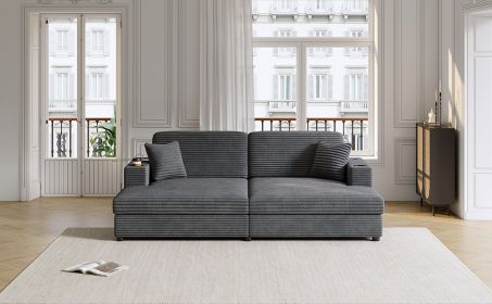 86.5" Oversized Loveseat Chaise Lounge Sectional Sofa Bed Corduroy Sleeper Sofa with Two USB Ports