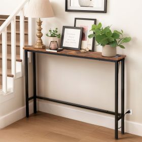 Slim Console Table with Charging Station, 39.4" Narrow Sofa Table with USB Ports & Outlets, Rustic Entryway Table Behind Couch