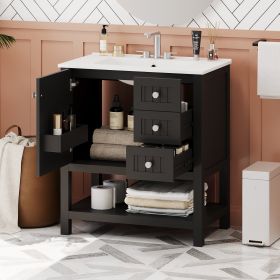 30 Inch Transitional Style Bathroom Vanity Cabinet Combo with Ceramic Sink,Soft Close Door