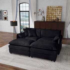 Deep Seat Sectional Cloud Sofa with 2 Ottomans & Soft Pillows, Loveseat Modular Couch for Living Room, Apartment,DIY Combination,Black