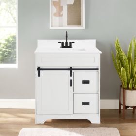 30" Bathroom Vanity with Single Sink Combo, Farmhouse Undermount Bathroom Sink Cabinet with Sliding Barn Doors and 2 Drawers