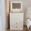 3-in-1 dressing table with flip mirror and light, small dressing table set with visible glass tabletop, 3 drawers, storage bench