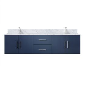 Navy Blue Double Bath Vanity 72 in. W x 22 in. D, Carrara Marble Top, and Faucet Set