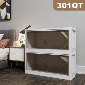 301QT 2-Pack 35.4'' Wide Transparent Plastic Storage Cabinets for Closet Organizers and Storage, Folding Storage Box