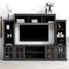 [VIDEO provided] ON-TREND Minimalism Entertainment Wall Unit with Bridge, Modern TV Console Table for TVs Up to 70"