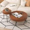 Set of 2 Solid Wood Ring Pattern Farmhouse Round Coffee Tables