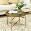 HOMCOM 24" Round Cafe Table, Gold Hammered Tray Top with Metal Frame, Living Room Center Table