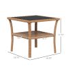 Outsunny Outdoor Wicker Coffee Table Rattan Patio Furniture 2-Tier Storage Shelf Aluminum Frame Square Side Table Tempered Glass Top Sand