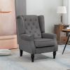HOMCOM Button-Tufted Accent Chair Dark Gray with Round Armrests & Wood Legs for Living Room