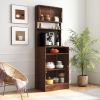 Kitchen Pantry Sideboard with 2 Sliding Striped Glass Doors, Freestanding Countertop Storage Cabinet for Bottles, Wine, Coffee machine, Microwave oven