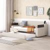 Twin Size Upholstery Daybed with Storage Arms, Trundle and USB Design, Beige(Old SKU:GX000547AAA)(Expected Arrival Time: 2.17)