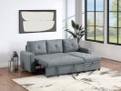 Black Gray Polyfiber Convertible Sectional Sofa Pull out Bed Couch Storage Chaise Reversible 2pc Sectional Living Room Furniture