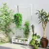 Outsunny Metal Tall Plant Stand with Trellis and Hanging Bar, Plant Holder for Indoor Outdoor Use, 36" x 12.8" x 74", White