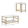 HOMCOM Coffee Tables Sets of 2, Rectangle and Round Coffee Table with Storage Shelves, Faux Marble Top, Living Room Table Set, White