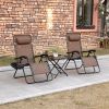 Outsunny Zero Gravity Chair Set 3 Piece Recliner with Side Table Cup Holder Headrest Brown Poolside Camping