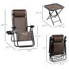 Outsunny Zero Gravity Chair Set 3 Piece Recliner with Side Table Cup Holder Headrest Brown Poolside Camping