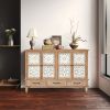 59.06" Chic Natural Wood Accent Cabinet, 4 Doord 3 drawers Sideboard Buffet with Adjustable Shelves, Stylish Storage for Living Room, Kitchen