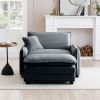 Single Deep Seat Sofa With Footstool With One Pillow, Suitable for Living Room and Bedroom, Club Multiple Occasions,Grey Corduroy