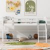 Full Size Wood Low Loft Bed with Ladder, ladder can be placed on the left or right, White(OId SKU: GX000366AAK)