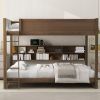 Queen over Queen Bunk Bed with Storage Cabinets and USB Ports, Antique Wood Color (Expected Arrival Time: 10.26)