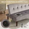 Foldable Fashion Sofa Bed High End Flannel Fabric Back Adjustable Sofa Recliner Futon, Modern Fashion Sofa with Charging Port