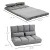 HOMCOM Folding Upholstered Couch Bed Gray Convertible Floor Sofa Chair Metal Frame Pillows