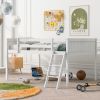 Full Size Wood Low Loft Bed with Ladder, ladder can be placed on the left or right, White(OId SKU: GX000366AAK)