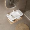 LEDE 36" Bathroom Vanity with Vessel Sink, Wall-Mounted Floating White Rectangular Acrylic Integrated Basin without Faucet, Striped Shelves Layer