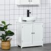 kleankin Pedestal Sink Cabinet White Bathroom Vanity Storage with U-Shape Cut-Out Adjustable Shelf