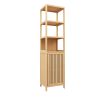 Storage Tall Slim Cabinet with Shutter Door and 3 Tier Shelves, Freestanding Linen Tower Cabinet for Living Room, Kitchen, Bathroom Organizer