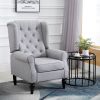 HOMCOM Gray Fabric Tufted Club Accent Chair with Removable Cushion, Wooden Legs