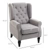 HOMCOM Gray Fabric Tufted Club Accent Chair with Removable Cushion, Wooden Legs