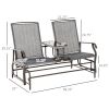 Outsunny 2-Person Outdoor Glider Bench with Center Table, Patio Rocking Chair Swing Loveseat with Breathable Mesh for Backyard, Front Porch, Brown