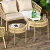 Outsunny Outdoor Dining Ensemble: Brown Wicker Set with Metal Slatted Circular Table for Patio Elegance|