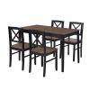 Eco-Friendly Solid Wood Dining Set - Sustainable Home & Restaurant Furniture with Black Metal Accents, Dark Brown