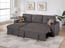 Ash Black Dorris Fabric Convertible Sectional Sofa Pull out Bed Couch Storage Chaise Cup Holders Pillows 2pc Sectional Living Room