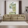 Mid-Century Modern Sectional Sofa 3-Seater Sectional Sofa with 2 Arm Pillows and 3 Pillows, Living Room Sectional Tan Corduroy Fabric