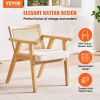 VEVOR Mid Century Modern Rattan Chair, Upholstered Velvet Accent Chair with Rattan Back, Retro Living Room Chair for Living Room, Bedroom