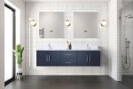 Navy Blue Double Bath Vanity 72 in. W x 22 in. D, Carrara Marble Top, and Faucet Set