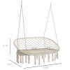 Outsunny 2-Person Hammock Chair Macrame Swing with Soft Cushion, Hanging Cotton Rope Chair for Indoor Outdoor Home Patio Backyard, White