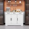 Farmhouse Buffet Cabinet Storage Sideboard with 3 Drawers and 3 Doors for Dining Living Room Kitchen Cupboard-White